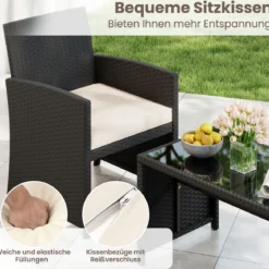 4-teiliges Rattan Gartenmöbel Wicker 2-Sitzer Sofa mit gehärtetem Glas-Couchtisch Beige