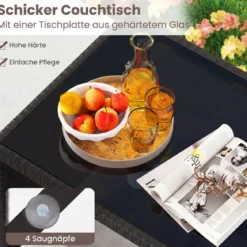 4-teiliges Rattan Gartenmöbel Wicker 2-Sitzer Sofa mit gehärtetem Glas-Couchtisch Grau