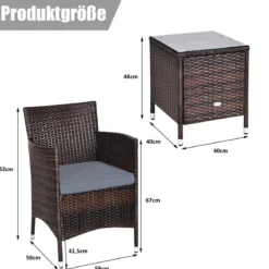 3-teiliges Rattanmöbel-Set Outdoor Rattan-Set mit Kissen Braun + Grau
