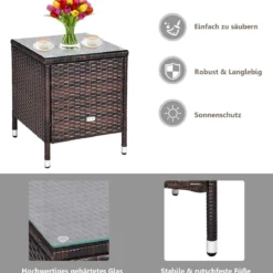 3-teiliges Rattanmöbel-Set Outdoor Rattan-Set mit Kissen Braun + Grau