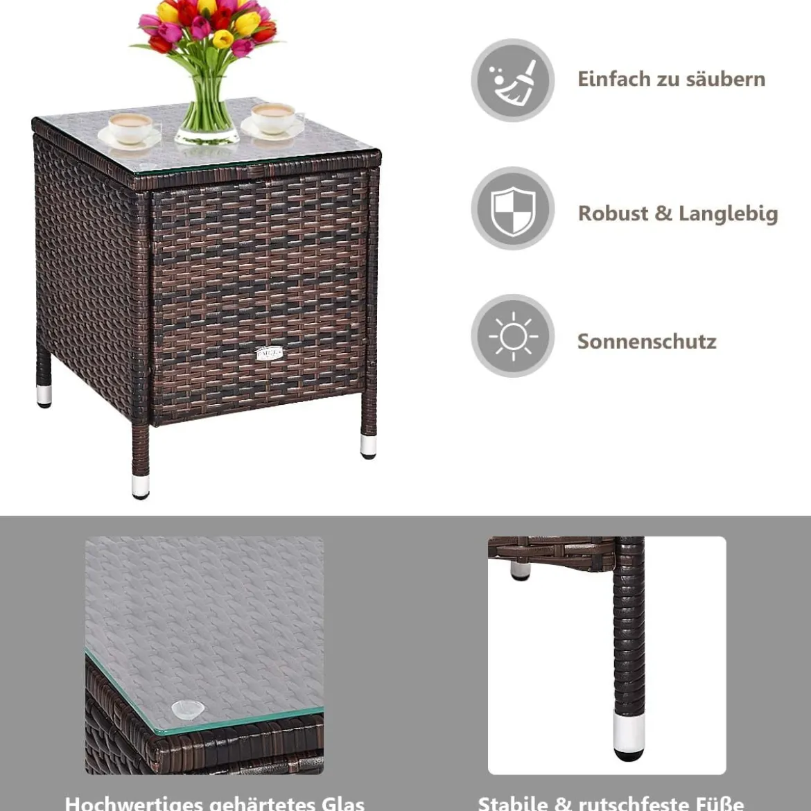 3-teiliges Rattanmöbel-Set Outdoor Rattan-Set mit Kissen Braun + Grau
