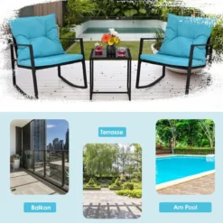 3-Teiliges Schaukel-Bistro-Set Outdoor-Geflechtmöbel-Set 60 x 78 x 78 cm Türkis