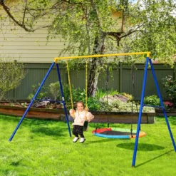 2-teiliges Schaukel-Set mit verstellbaren Seilen & 2 hängenden Wege für Terrasse Spielplatz Hof Bunt