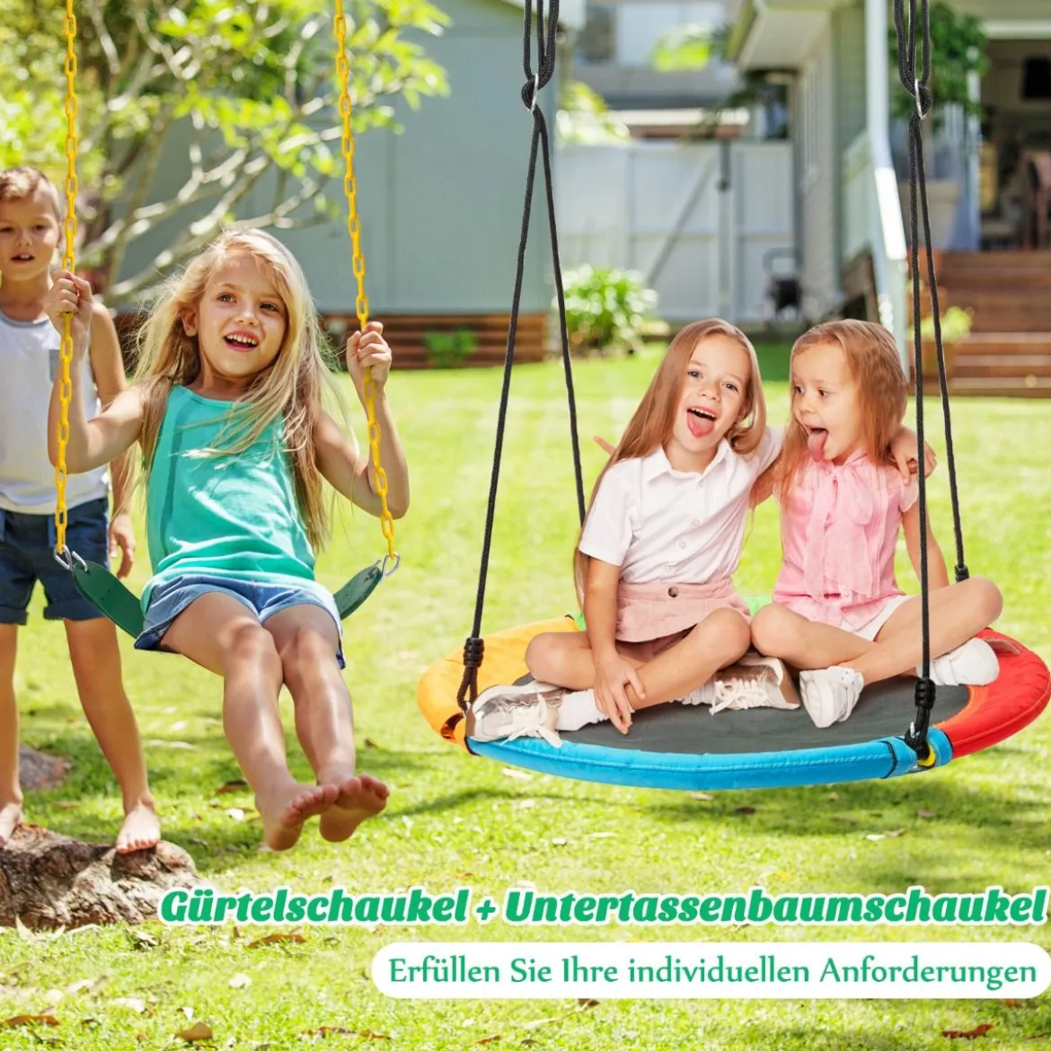 2-teiliges Schaukel-Set mit verstellbaren Seilen & 2 hängenden Wege für Terrasse Spielplatz Hof Bunt