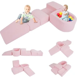 5-teiliges Schaumstoffbausteine für Kleinkinder Softbausteine mit Bällebad (ohne Bälle) & Sherpa-Bezügen Indoor Rosa