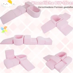 5-teiliges Schaumstoffbausteine für Kleinkinder Softbausteine mit Bällebad (ohne Bälle) & Sherpa-Bezügen Indoor Rosa