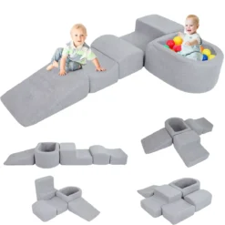 5-teiliges Schaumstoffbausteine für Kleinkinder Softbausteine mit Bällebad (ohne Bälle) & Sherpa-Bezügen Indoor Grau