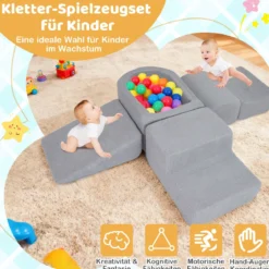 5-teiliges Schaumstoffbausteine für Kleinkinder Softbausteine mit Bällebad (ohne Bälle) & Sherpa-Bezügen Indoor Grau