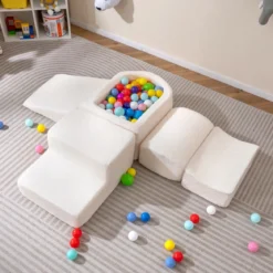 5-teiliges Schaumstoffbausteine für Kleinkinder Softbausteine mit Bällebad (ohne Bälle) & Sherpa-Bezügen Indoor Beige