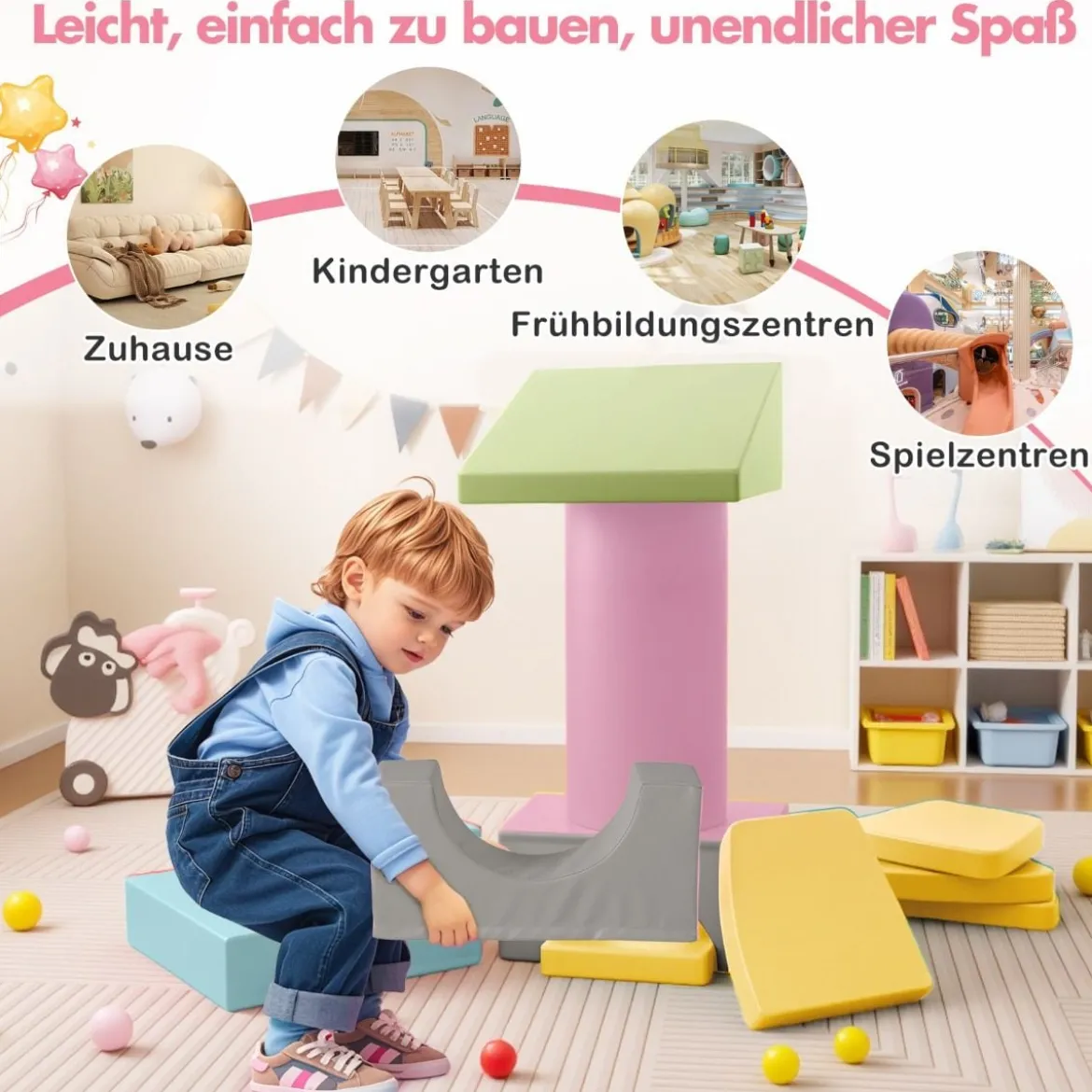 10-teiliges Schaumstoff-Kletterspielzeug für Kleinkinder weiche Schaumstoff-Bausteine aus Kunstleder Bunt
