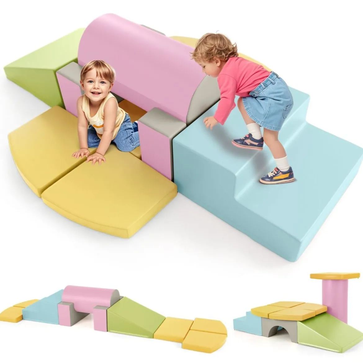 10-teiliges Schaumstoff-Kletterspielzeug für Kleinkinder weiche Schaumstoff-Bausteine aus Kunstleder Bunt
