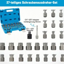 27-teiliges Schraubenausdreher Set mit Kasten Profi Linksausdreher Set Bolzenausdreher Set