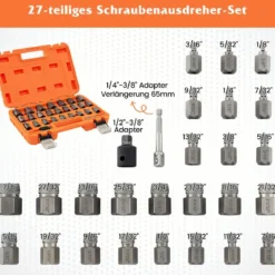 27-teiliges Schraubenausdreher Set mit Kasten Profi Linksausdreher Set Bolzenausdreher Set