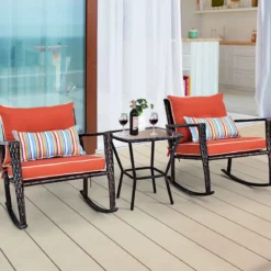 3-teiliges Set mit Lendenkissen Allwetter-Schaukelstühle Outdoor-Set 68 x 77 x 82 cm Rot + Schwarz