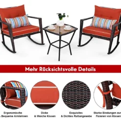 3-teiliges Set mit Lendenkissen Allwetter-Schaukelstühle Outdoor-Set 68 x 77 x 82 cm Rot + Schwarz