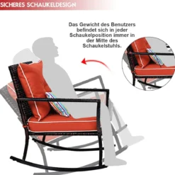 3-teiliges Set mit Lendenkissen Allwetter-Schaukelstühle Outdoor-Set 68 x 77 x 82 cm Rot + Schwarz