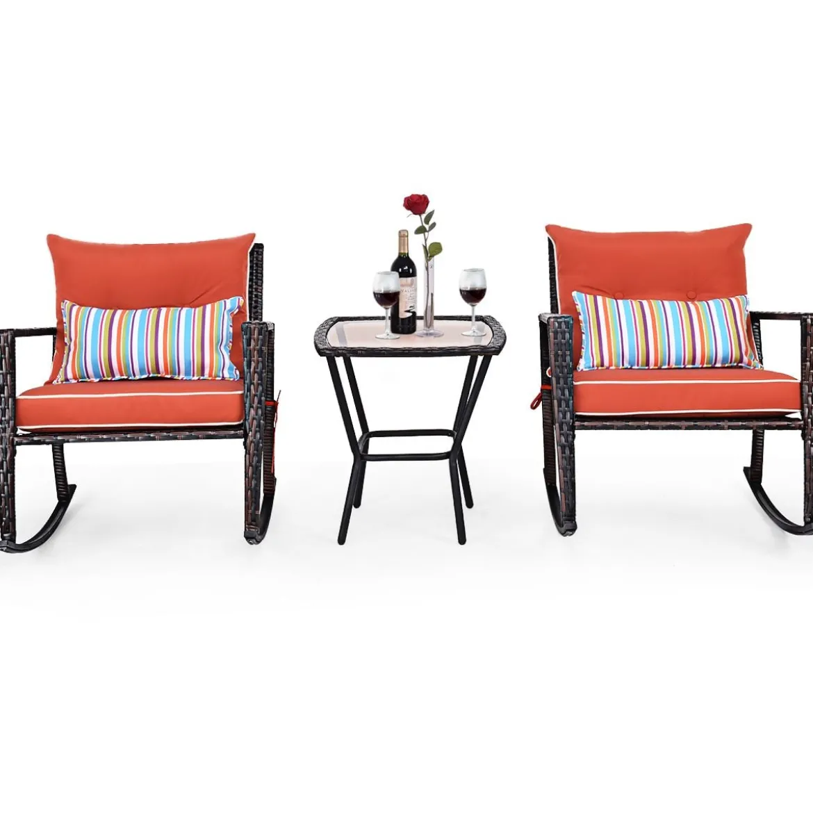 3-teiliges Set mit Lendenkissen Allwetter-Schaukelstühle Outdoor-Set 68 x 77 x 82 cm Rot + Schwarz