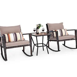 3-teiliges Set Rustikales Outdoor-Set mit abnehmbaren Sitzkissen 68 x 77 x 82 cm Braun + Schwarz