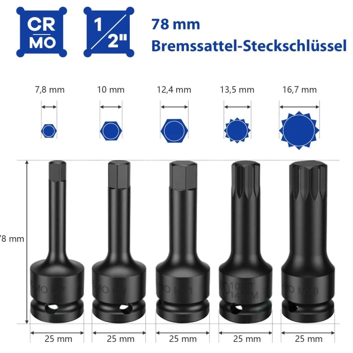 16 Teiliges Steckschlüsselsatz aus Stahl mit Kasten & 1/2” Antriebs Schlüssel Steckschlüssel Set