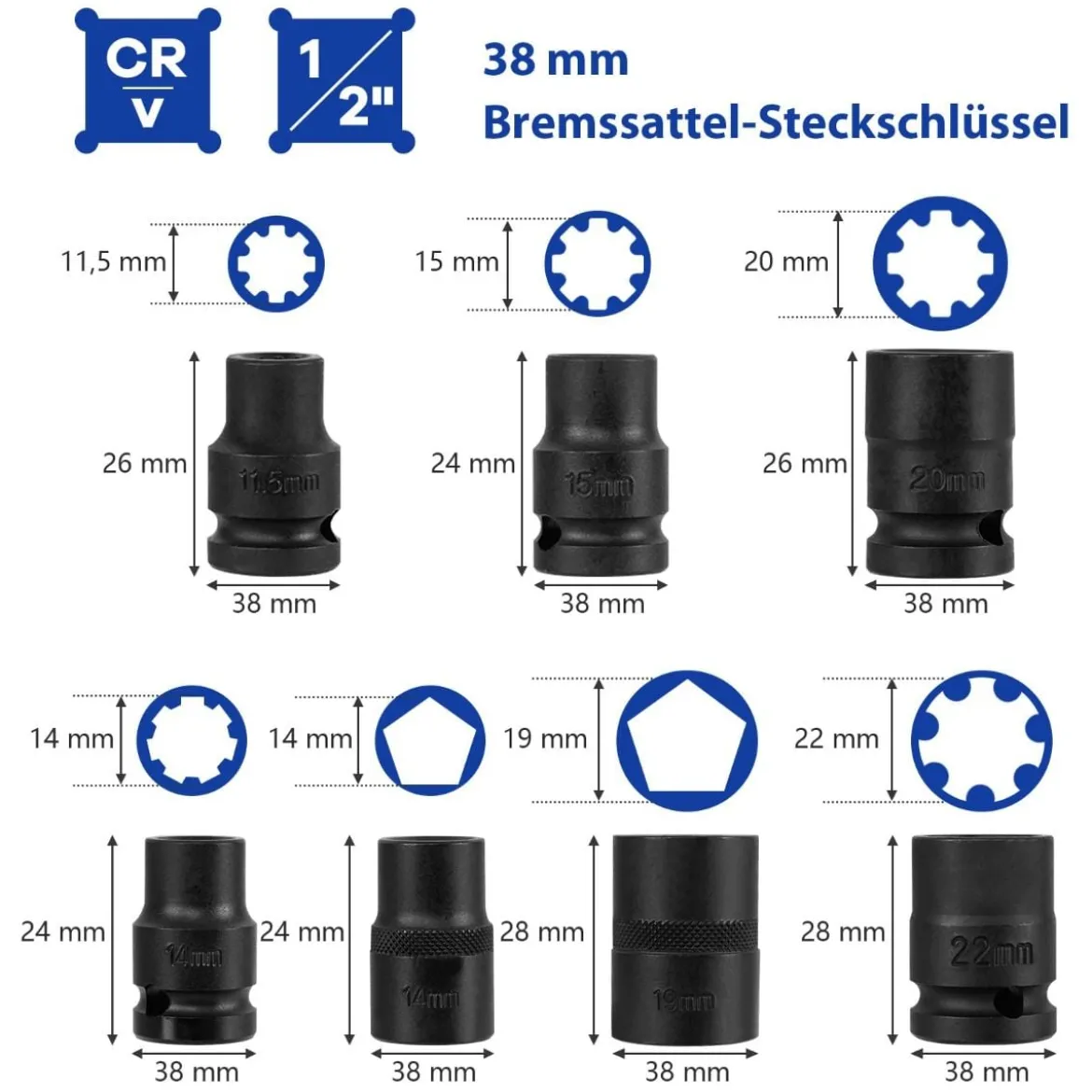 16 Teiliges Steckschlüsselsatz aus Stahl mit Kasten & 1/2” Antriebs Schlüssel Steckschlüssel Set
