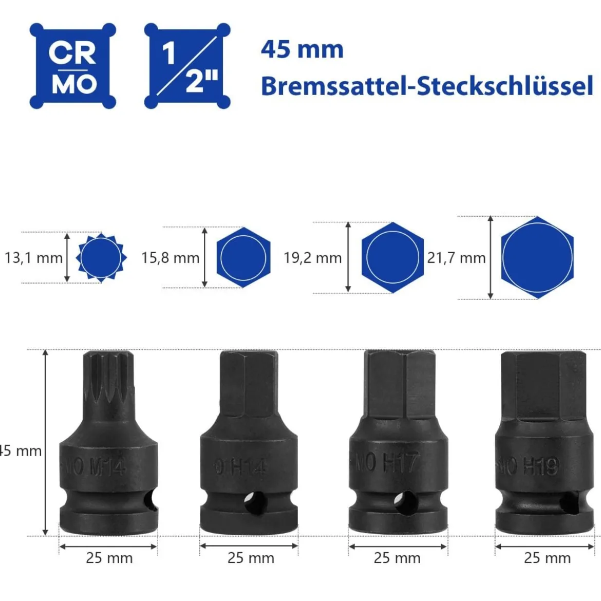 16 Teiliges Steckschlüsselsatz aus Stahl mit Kasten & 1/2” Antriebs Schlüssel Steckschlüssel Set