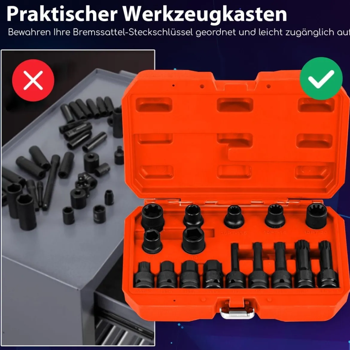 16 Teiliges Steckschlüsselsatz aus Stahl mit Kasten & 1/2” Antriebs Schlüssel Steckschlüssel Set