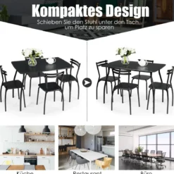 5-teilig Esstisch-Set Minimalistische Essgruppe mit 4 Stühlen 4 Personen Sitzgruppe Schwarz
