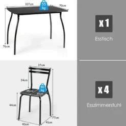 5-teilig Esstisch-Set Minimalistische Essgruppe mit 4 Stühlen 4 Personen Sitzgruppe Schwarz