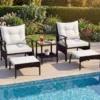 5-teiliges Terrassenmöbel-Set aus Korbgeflecht Outdoor-Rattanstühle mit Ottomanen Beige