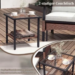 5-teiliges Terrassenmöbel-Set aus Korbgeflecht Outdoor-Rattanstühle mit Ottomanen Beige