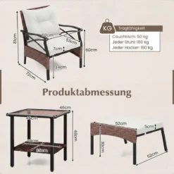 5-teiliges Terrassenmöbel-Set aus Korbgeflecht Outdoor-Rattanstühle mit Ottomanen Beige