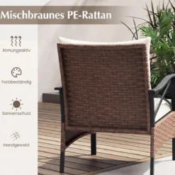 5-teiliges Terrassenmöbel-Set aus Korbgeflecht Outdoor-Rattanstühle mit Ottomanen Beige