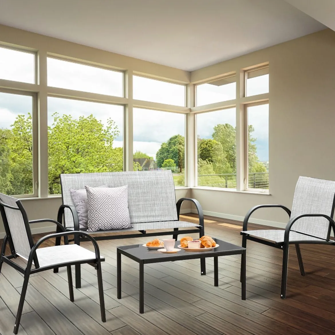 4-teiliges Terrassenmöbelset Balkon Terrasse Set Gartengarnitur Gartenmöbel Grau