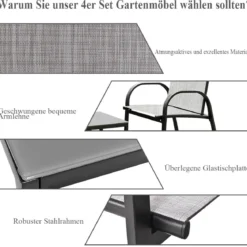 4-teiliges Terrassenmöbelset Balkon Terrasse Set Gartengarnitur Gartenmöbel Grau