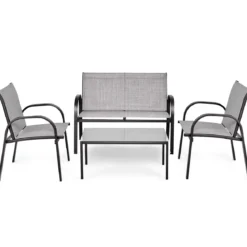 4-teiliges Terrassenmöbelset Balkon Terrasse Set Gartengarnitur Gartenmöbel Grau