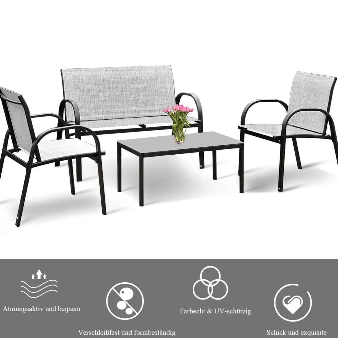 4-teiliges Terrassenmöbelset Balkon Terrasse Set Gartengarnitur Gartenmöbel Grau