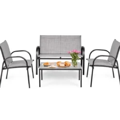 4-teiliges Terrassenmöbelset Balkon Terrasse Set Gartengarnitur Gartenmöbel Grau
