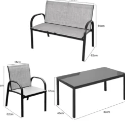 4-teiliges Terrassenmöbelset Balkon Terrasse Set Gartengarnitur Gartenmöbel Grau