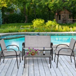 4-teiliges Terrassenmöbelset Balkon Terrasse Set Gartengarnitur Gartenmöbel Grau