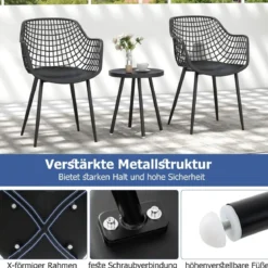 3-teiliges Terrassenmöbel-Set Bistrostühle und Beistelltisch mit Sitzflächen + Tischplatte aus PP Schwarz