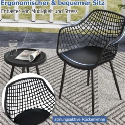3-teiliges Terrassenmöbel-Set Bistrostühle und Beistelltisch mit Sitzflächen + Tischplatte aus PP Schwarz