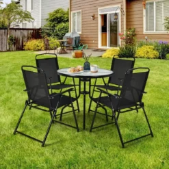 6 Teiliges Terrassenmöbelset mit Kaffeetisch & 4 Klappstühlen & Schirm