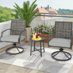 3-teiliges Terrassenmöbel-Set mit Kaffeetisch & Weichen Sitzkissen & Robustem Metallrahmen