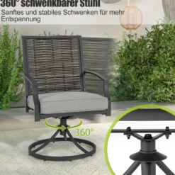 3-teiliges Terrassenmöbel-Set mit Kaffeetisch & Weichen Sitzkissen & Robustem Metallrahmen