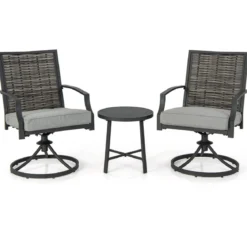 3-teiliges Terrassenmöbel-Set mit Kaffeetisch & Weichen Sitzkissen & Robustem Metallrahmen