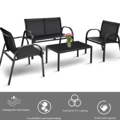 4-teiliges Terrassenmöbelset Terrassenmöbel Gartenmöbel Garten Lounge Set Sitzgruppe Sitzgarnitur Schwarz