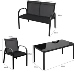 4-teiliges Terrassenmöbelset Terrassenmöbel Gartenmöbel Garten Lounge Set Sitzgruppe Sitzgarnitur Schwarz
