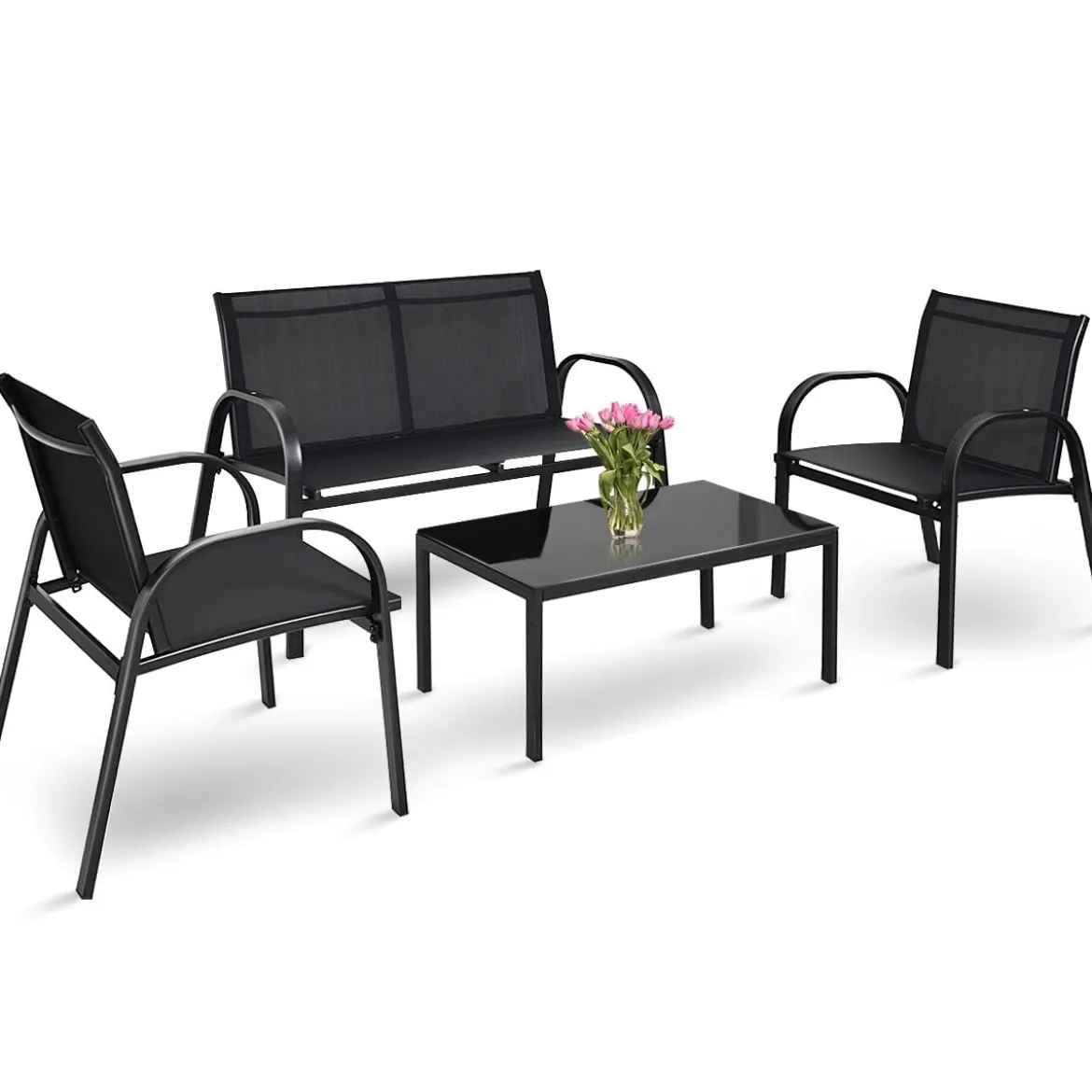 4-teiliges Terrassenmöbelset Terrassenmöbel Gartenmöbel Garten Lounge Set Sitzgruppe Sitzgarnitur Schwarz