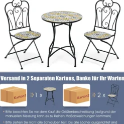 3-teiliges Terrassen-Set mit rundem Tisch und 2 Klappstühlen für Veranda Schwarz und Gelb