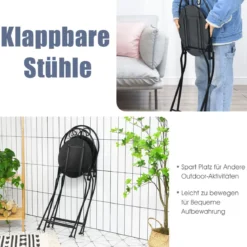 3-teiliges Terrassen-Set mit rundem Tisch und 2 Klappstühlen für Veranda Schwarz und Gelb